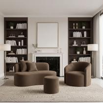 Conjunto 01 Poltrona + Sofá e 1 Puff Curvo Orgânico Nature Gaia Veludo - Montanaris Decor