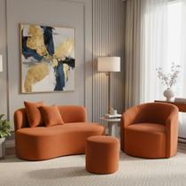 Conjunto 01 Poltrona + Sofá e 1 Puff Curvo Orgânico Nature Gaia Veludo - Montanaris Decor