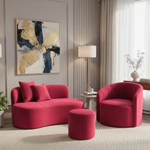 Conjunto 01 Poltrona + Sofá e 1 Puff Curvo Orgânico Nature Gaia Veludo - Montanaris Decor