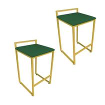 Conjunto 02 Banquetas Alta Lavínia Suede Base Dourado Verde