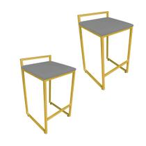 Conjunto 02 Banquetas Pietra Suede Base Dourado D'Rossi