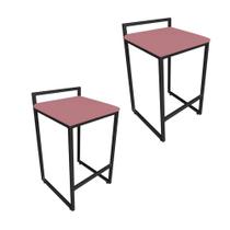 Conjunto 02 Banquetas Pietra Suede Base Preto Drossi Rose Conjunto 02 Banquetas Pietra Suede Base Preto Drossi Rose
