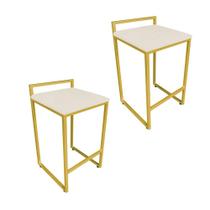 Conjunto 02 Banquetas Pietra Suede Bege Base Dourado Drossi