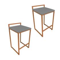 Conjunto 02 Banquetas Pietra Suede Grafite Base Cobre Conjunto 02 Banquetas Pietra Suede Grafite Base Cobre