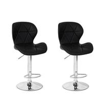 Conjunto 02 Banquetas Slim Material Ecológico Regulagem de Altura - Preta