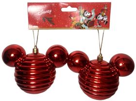 Conjunto 02 Bolas De Natal - Enfeite De Árvore Do Mickey Mouse - Cabeça Símbolo - Vermelho - Decoração Natalina - Disney