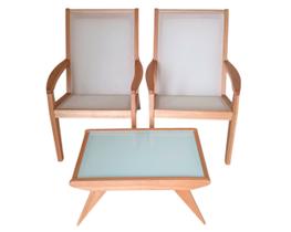 conjunto 02 cadeira de madeira / sling branca e centro