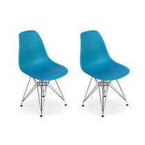 Conjunto 02 Cadeiras Charles Eames Eiffel Base Metal Design - Turquesa