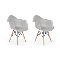 Conjunto 02 Cadeiras Charles Eames Wood Daw Com Braços Design - Cinza