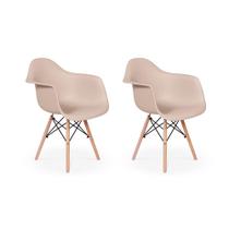 Conjunto 02 Cadeiras Charles Eames Wood Daw Com Braços Design - Nude