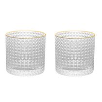 Conjunto 02 Copos para Whisky de Vidro com Borda Dourada 320 ml Spike Wolff