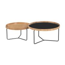Conjunto 02 Mesas De Centro Redonda Decorativa Cinamomo e Vidro Conjunto 02 Mesas De Centro Redonda Decorativa Cinamomo e Vidro