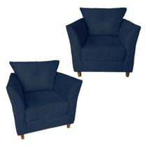 Conjunto 02 Poltrona Cadeira Decorativa Isis Clinica Escritório Suede Azul Marinho - Dl Decor