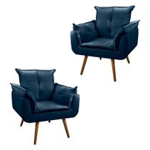 Conjunto 02 Poltronas Cadeira Decorativa Opala Pés Palito Veludo Azul Marinho