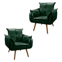 Conjunto 02 Poltronas Cadeira Decorativa Opala Pés Palito Veludo Verde
