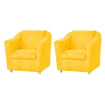 Conjunto 02 Poltronas Decorativa Para Escritório E Sala De Estar Tilla Suede Amarelo
