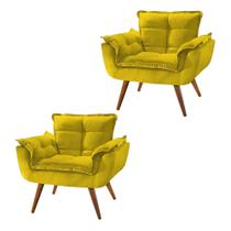 Conjunto 02 poltronas decorativa para sala de estar ou quarto opala suede Amarelo