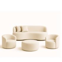 Conjunto 02 Poltronas + Sofá e Puff Curvo Orgânico Nature Gaia Boucle Bege - Montanaris Decor Conjunto 02 Poltronas + Sofá e Puff Curvo Orgânico Nature Gaia Boucle Bege - Montanaris Decor