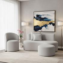 Conjunto 02 Poltronas + Sofá e Puff Curvo Orgânico Nature Gaia Veludo - Montanaris Decor Conjunto 02 Poltronas + Sofá e Puff Curvo Orgânico Nature Gaia Veludo - Montanaris Decor