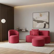 Conjunto 02 Poltronas + Sofá e Puff Curvo Orgânico Nature Gaia Veludo - Montanaris Decor Conjunto 02 Poltronas + Sofá e Puff Curvo Orgânico Nature Gaia Veludo - Montanaris Decor