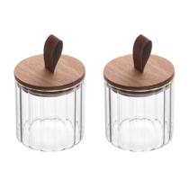 Conjunto 02 Potes de Vidro Canelado com Tampa Hermética de Acácia 560ml Wolff