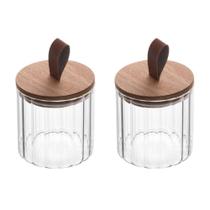 Conjunto 02 Potes De Vidro Canelado Com Tampa Hermética De Acácia 560ml Wolff Conjunto 02 Potes De Vidro Canelado Com Tampa Hermética De Acácia 560ml Wolff