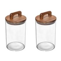 Conjunto 02 Potes De Vidro Com Tampa Hermética De Acácia 1l Wolff Conjunto 02 Potes De Vidro Com Tampa Hermética De Acácia 1l Wolff