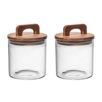 Conjunto 02 Potes De Vidro Com Tampa Hermética De Acácia 700ml Wolff Conjunto 02 Potes De Vidro Com Tampa Hermética De Acácia 700ml Wolff