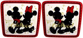 Conjunto 02 Pratos Quadrados Decorativos Melamina De Natal - Mickey E Minnie Mouse - Season To Celebrate - Decoração Natalina - Disney