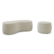 Conjunto 02 Puffs Decorativos Living Aisha Orgânico Bouclê Bege - Desk Design Conjunto 02 Puffs Decorativos Living Aisha Orgânico Bouclê Bege - Desk Design