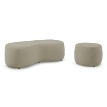 Conjunto 02 Puffs Decorativos Living Aisha Orgânico Suede Bege - Abmaza