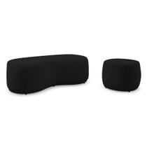 Conjunto 02 Puffs Decorativos Living Aisha Orgânico Suede Preto - Abmaza