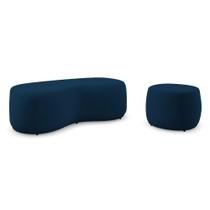 Conjunto 02 Puffs Decorativos Living Aisha Orgânico Veludo Azul Marinho - Abmaza