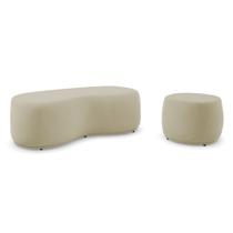 Conjunto 02 Puffs Decorativos Living Aisha Orgânico Veludo Bege - Desk Design