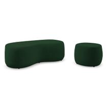 Conjunto 02 Puffs Decorativos Living Aisha Orgânico Veludo Verde Escuro - Desk Design Conjunto 02 Puffs Decorativos Living Aisha Orgânico Veludo Verde Escuro - Desk Design