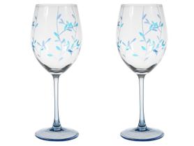 Conjunto 02 tacas de vinho tinto lapidada folhas azul 550ml - Flor Arte
