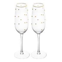 Conjunto 02 Taças Para Espumante De Vidro 220 Ml Balls Fio De Ouro Wolff