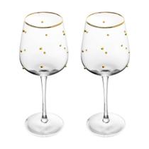 Conjunto 02 Taças Para Vinho De Vidro 350 Ml Balls Fio De Ouro Wolff