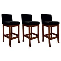 Conjunto 03 Banquetas Média em Madeira Maciça Nápoles Pinhão