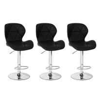 Conjunto 03 Banquetas Slim Material Ecológico Regulagem de Altura - Preta