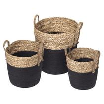 Conjunto 03 Cestos Patong Fibra Natural e Preto