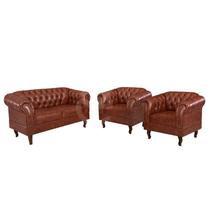 Conjunto 03 Peças Namoradeira e Poltronas Chesterfield Duque Via Encanto Marrom