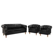 Conjunto 03 Peças Namoradeira e Poltronas Chesterfield Duque Via Encanto Preto
