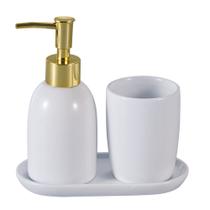 Conjunto 03 Peças para Banheiro Cerâmica Londres Branco e Dourado 4505 - Lyor