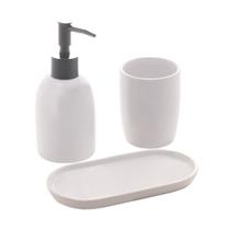 Conjunto 03 Peças para Banheiro Cerâmica Londres Branco e Prata 4502 - Lyor