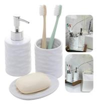 Conjunto 03 Peças Para Pia Banheiro de Ceramica Cannes Branco - LYOR