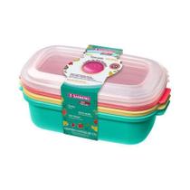 Conjunto 03 Potes -1,1 litros Plásticos-Cores Verde/Amarelo/Vermelho - SANREMO