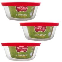 Conjunto 03 Potes Redondo De Vidro 600ml Pequeno com Tampa Plástica Facilitá Marinex Conjunto 03 Potes Redondo De Vidro 600ml Pequeno com Tampa Plástica Facilitá Marinex