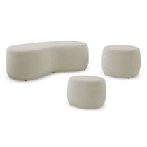 Conjunto 03 Puffs Decorativos Living Aisha Orgânico Bouclê Bege - Desk Design Conjunto 03 Puffs Decorativos Living Aisha Orgânico Bouclê Bege - Desk Design