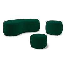 Conjunto 03 Puffs Decorativos Living Aisha Orgânico Bouclê Verde - Desk Design Conjunto 03 Puffs Decorativos Living Aisha Orgânico Bouclê Verde - Desk Design